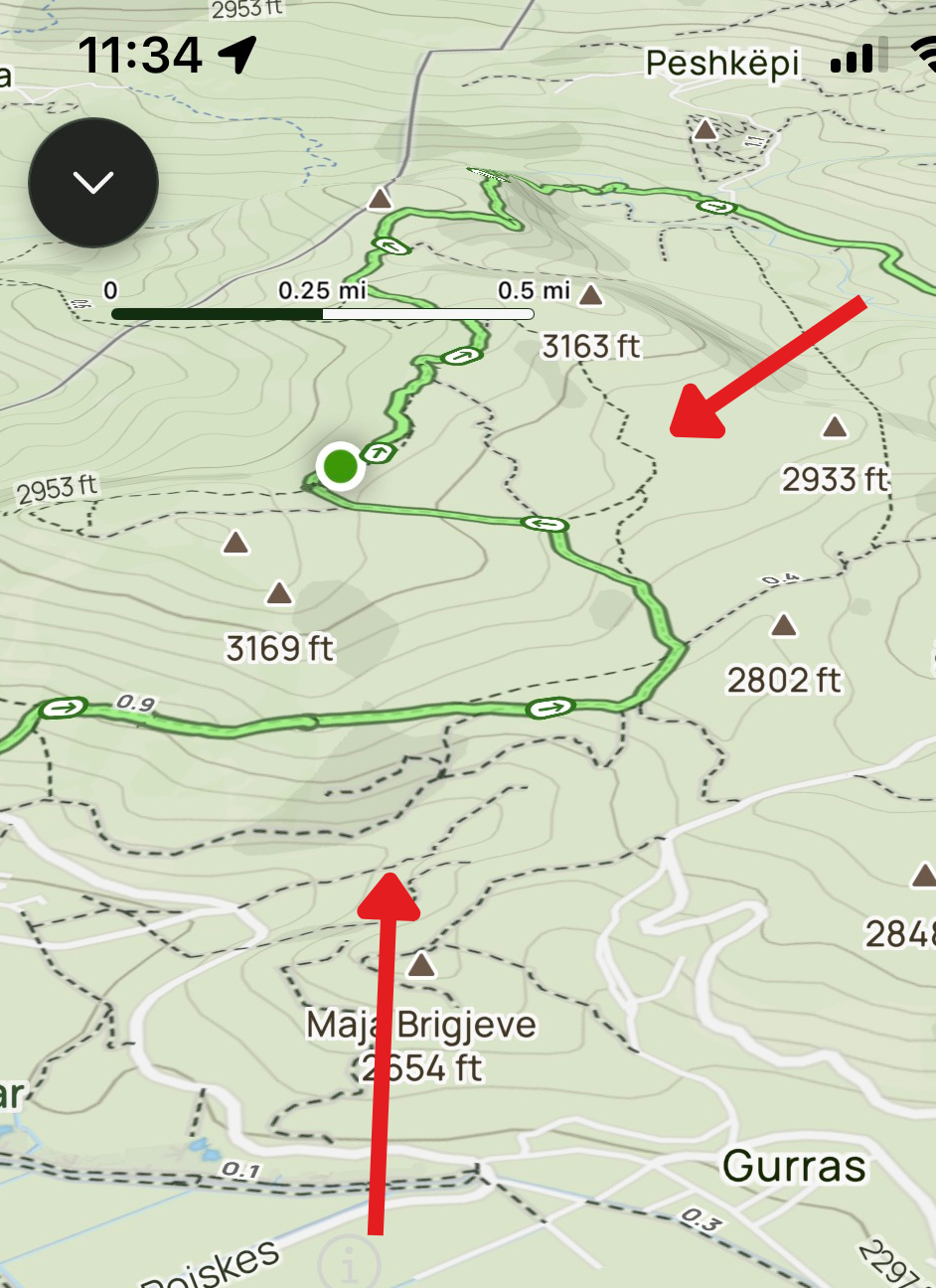 Map showing the many offshoot and side trails on the Ohrid Highlands Trail system